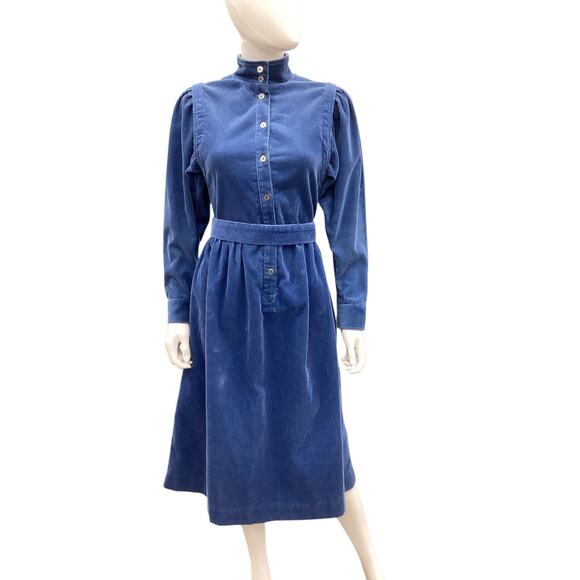 Vintage Laura Ashley Dress Women’s SZ M Corduroy Made In Ireland Blue Beautiful - Picture 2 of 5